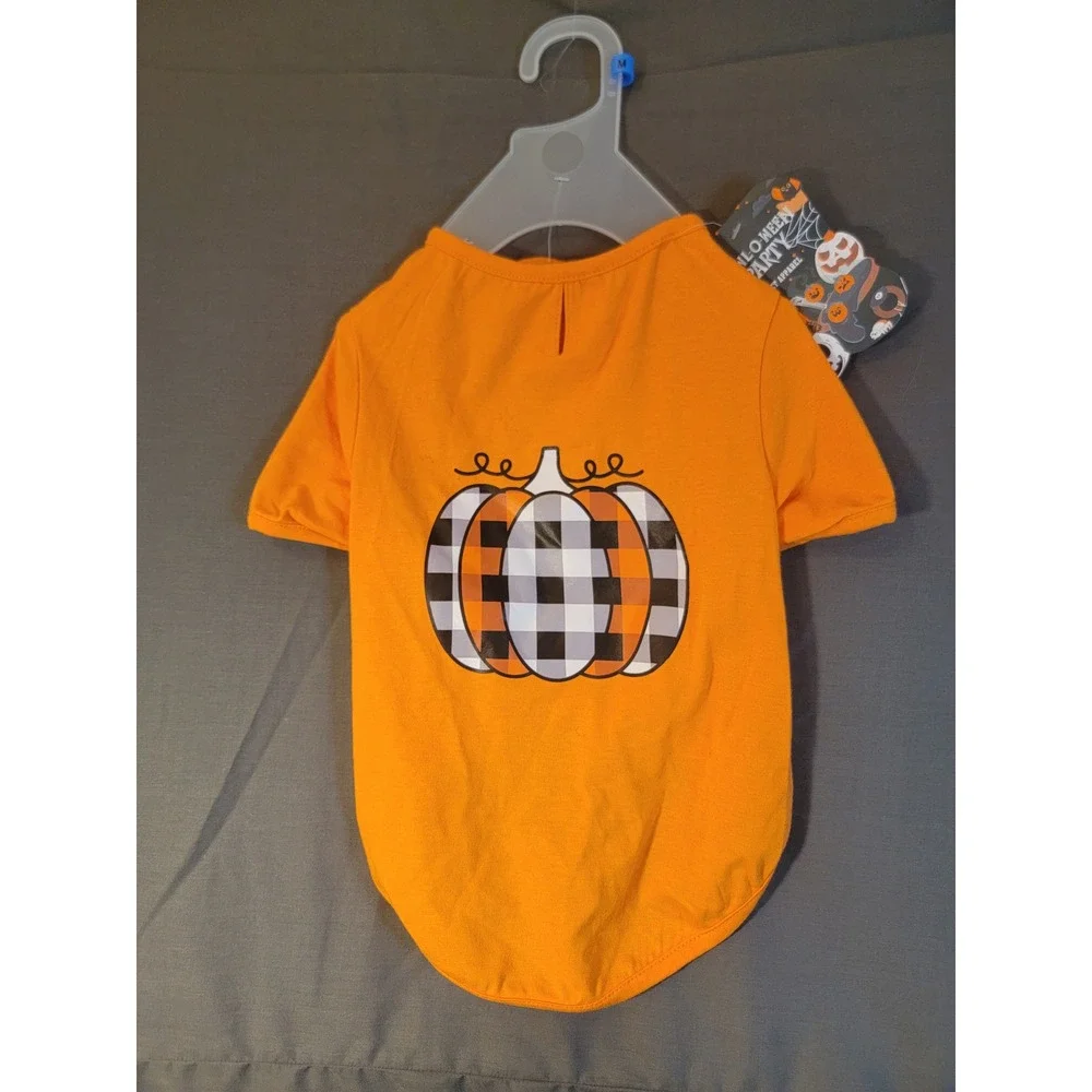 Howl-O-Ween Party Pet Shirt Medium Orange NWT Buffalo Plaid Pumpkin Halloween
